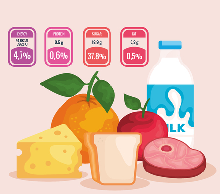 healthy breakfast menu with nutrition facts vector illustration designのイラスト素材
