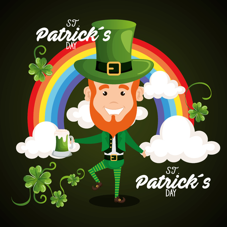 leprechaun with rainbow saint patrick card vector illustration designのイラスト素材