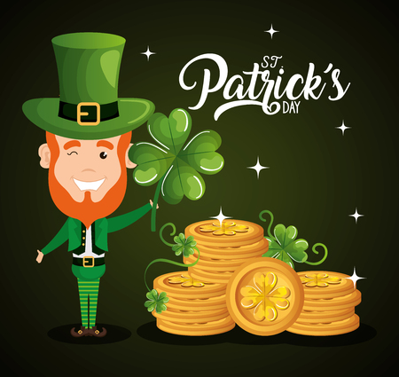 leprechaun with coins saint patrick character vector illustration designのイラスト素材