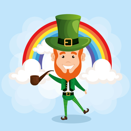 leprechaun with pipe wooden vector illustration designのイラスト素材