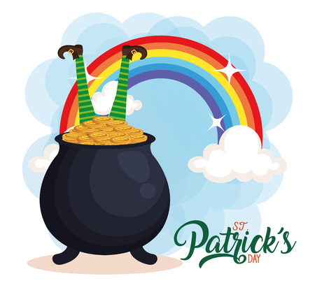 leprechaun with treasure cauldron saint patrick vector illustration designのイラスト素材