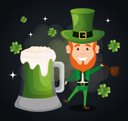 leprechaun with pipe wooden vector illustration designのイラスト素材