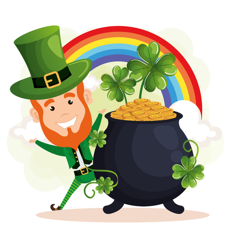 leprechaun with treasure cauldron saint patrick vector illustration designのイラスト素材