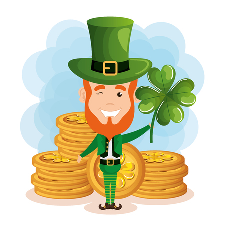leprechaun with coins saint patrick character vector illustration designのイラスト素材