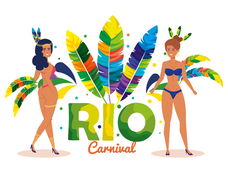 beautiful brazilian garotas couple characters vector illustration designのイラスト素材