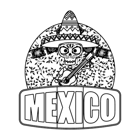skeleton mexican with hat vector illustration designのイラスト素材