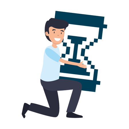 man lifting hourglass counter computer vector illustration designのイラスト素材