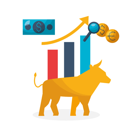 bull chart coins banknote money stock maket vector illustrationのイラスト素材