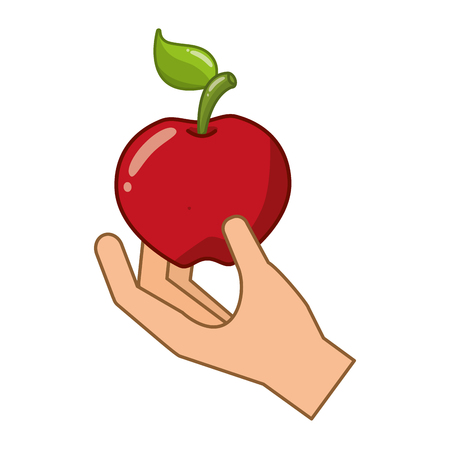 hand holding fresh apple fruit vector illustrationのイラスト素材