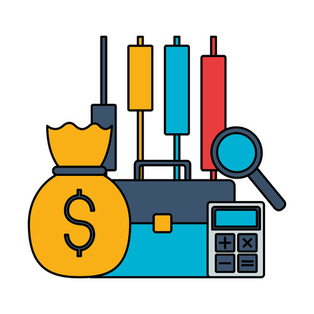 business briefcase money bag calculator stock market vector illustrationのイラスト素材
