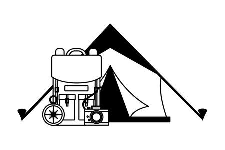 tent backpack camera compass camping vector illustrationのイラスト素材