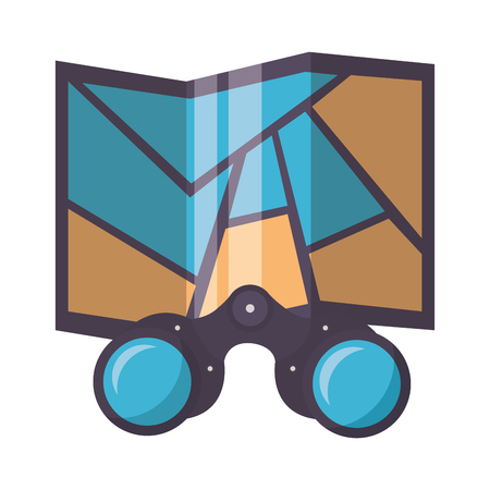 folded map and binoculars on white background vector illustrationのイラスト素材