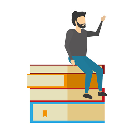 man sitting on books stack vector illustrationのイラスト素材