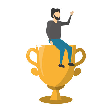 business man sitting trophy award vector illustrationのイラスト素材