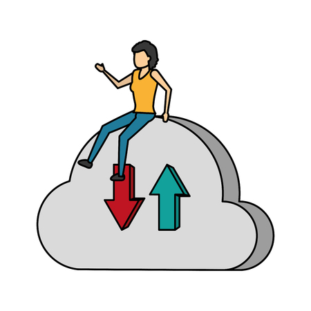 business woman sitting cloud computing vector illustrationのイラスト素材