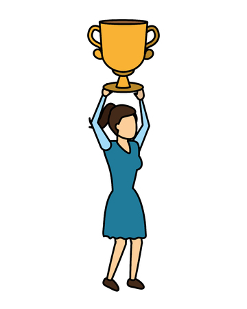 woman business trophy success prize vector illustrationのイラスト素材