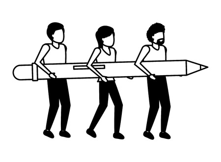 people holding wooden pencil supply vector illustrationのイラスト素材