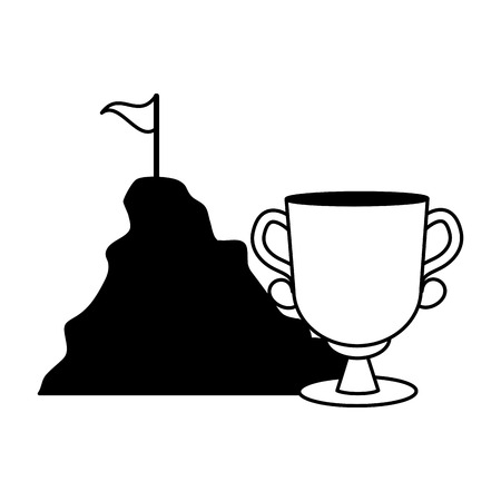 business trophy and mountain with flag vector illustrationのイラスト素材