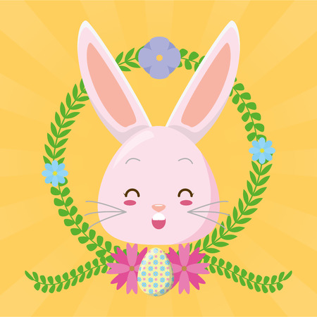 cute rabbit face ribbon cartoon  vector illustrationのイラスト素材