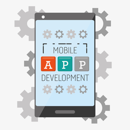 mobile app development cellphone gears vector illustrationのイラスト素材