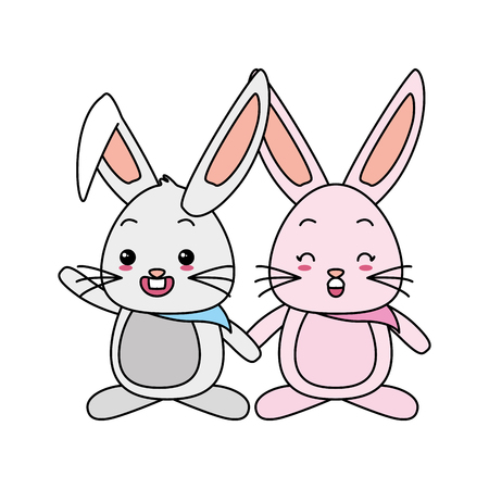 cute couple rabbit holding hands vector illustrationのイラスト素材