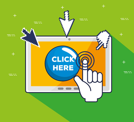 tablet with pointer arrow and hand click cursor vector illustrationのイラスト素材