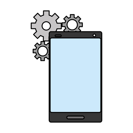 mobile app development cellphone gears vector illustrationのイラスト素材