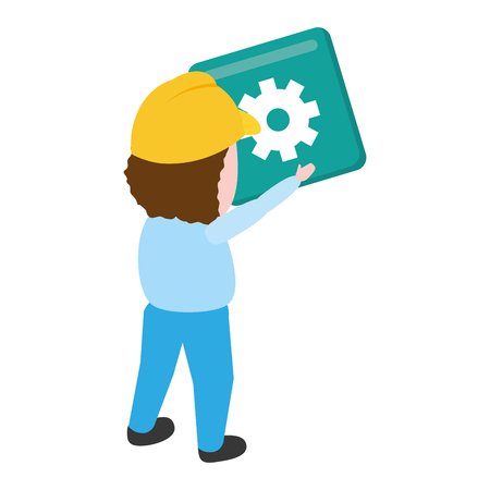 worker with function item mobile app development vector illustrationのイラスト素材