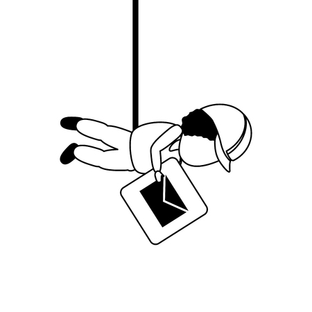 hanging worker with email application mobile development vector illustrationのイラスト素材