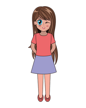 cute anime girl manga comic vector illustrationのイラスト素材