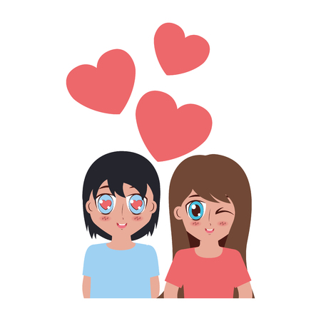 girl and boy love heart anime manga vector illustrationのイラスト素材