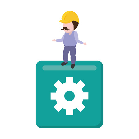 worker on button mobile app development vector illustrationのイラスト素材