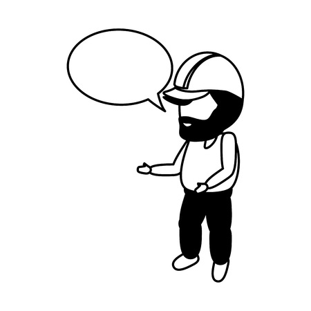 worker with hardhat and speech bubble vector illustrationのイラスト素材