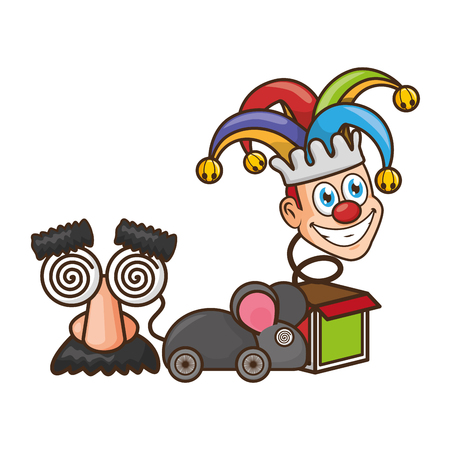 jack in the box mouse and glasses april fools day vector illustrationのイラスト素材