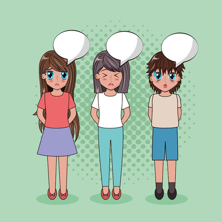 girl and boy speech bubble comic face anime vector illustrationのイラスト素材