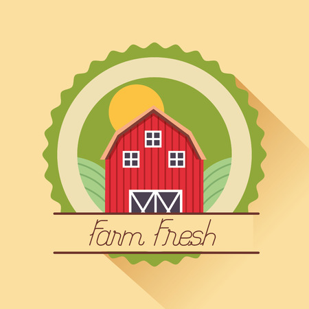 barn farm fresh cartoon badge vector illustrationのイラスト素材
