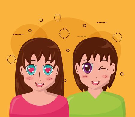 anime girls portrait manga cartoon vector illustrationのイラスト素材