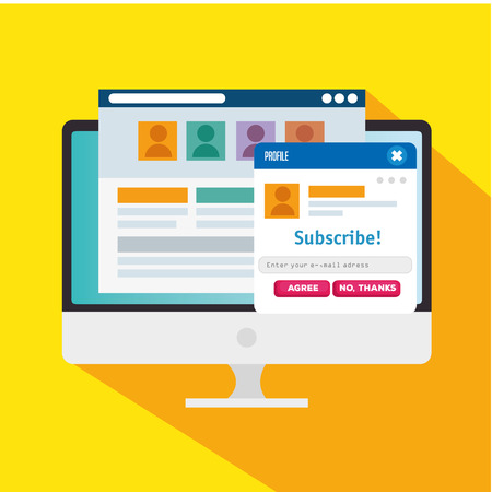 computer with social profile and community message vector illustrationのイラスト素材