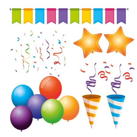 set party banner with balloons and confetti to event vector illustrationのイラスト素材