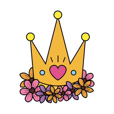 cute queen crown with heart and flowers vector illustration designのイラスト素材