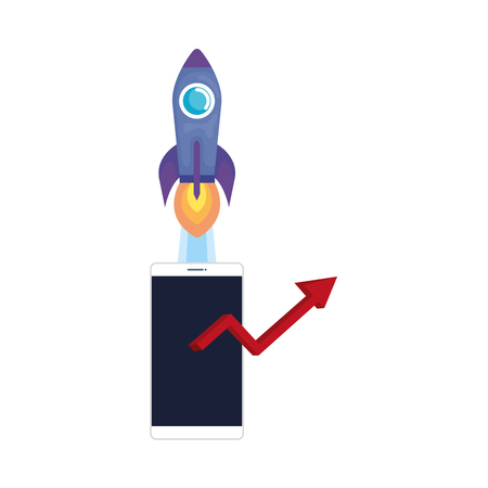 smartphone with rocket and arrow up vector illustration designのイラスト素材