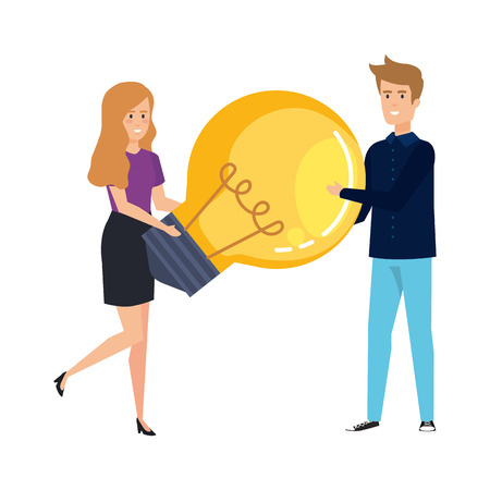 young business couple with bulb light vector illustration designのイラスト素材