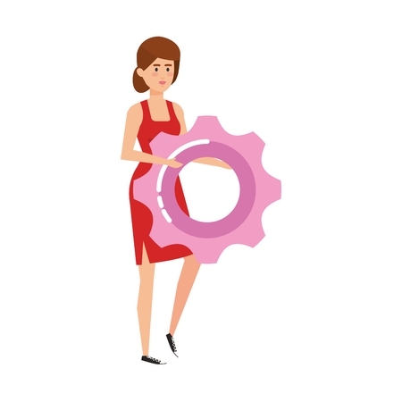 casual businesswoman lifting gear vector illustration designのイラスト素材