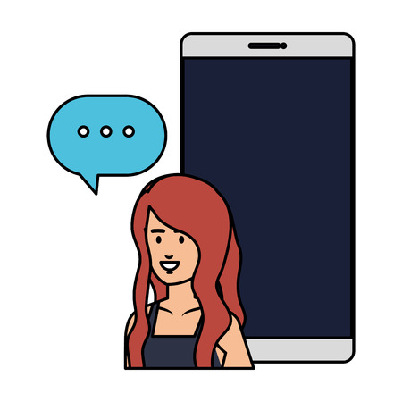 woman with smartphone and speech bubble vector illustration designのイラスト素材