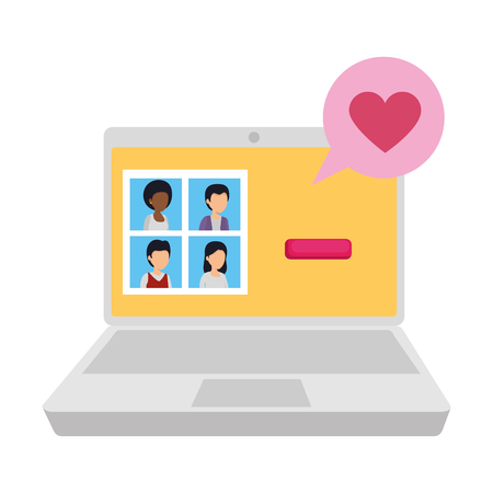laptop with community and speech bubble love vector illustration designのイラスト素材