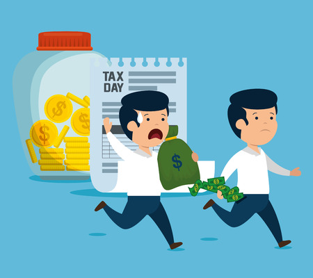 men with money currency and service tax vector illustrationのイラスト素材