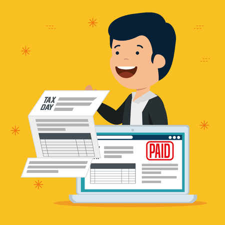 men with service tax document and laptop vector illustrationのイラスト素材