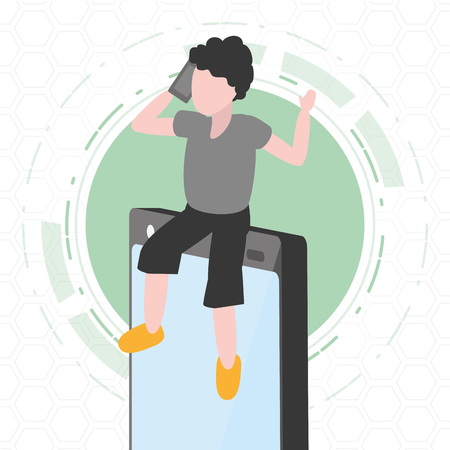 man using phone sitting on mobile tech device vector illustrationのイラスト素材