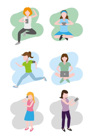 group women using devices technologies vector illustrationのイラスト素材