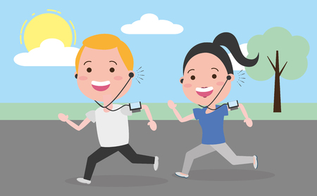 sporty people with tech devices vector illustrationのイラスト素材